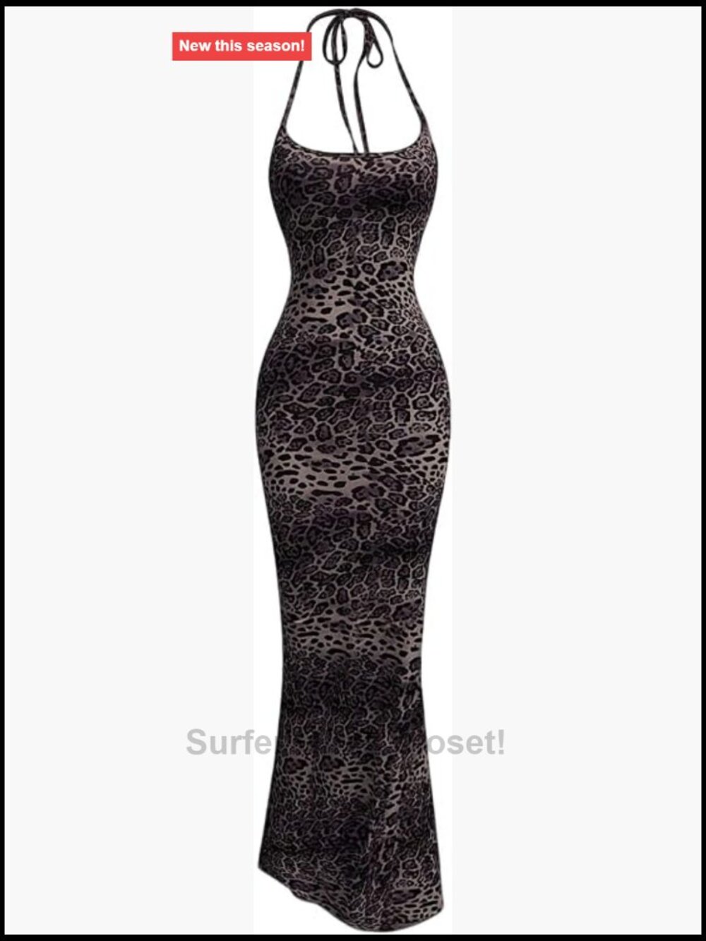 Cheetah Print Halter Maxi Dress Bodycon Mermaid Backless